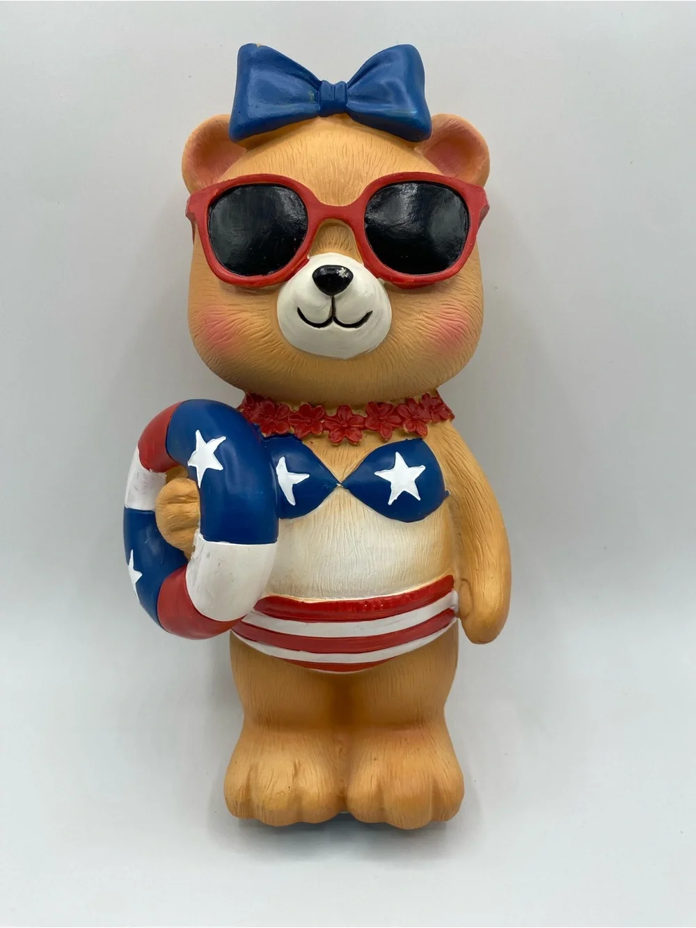 Patriotic Resin Summer Fun Decor Bear Wearing Swimsuit & Floaty Figurine 9